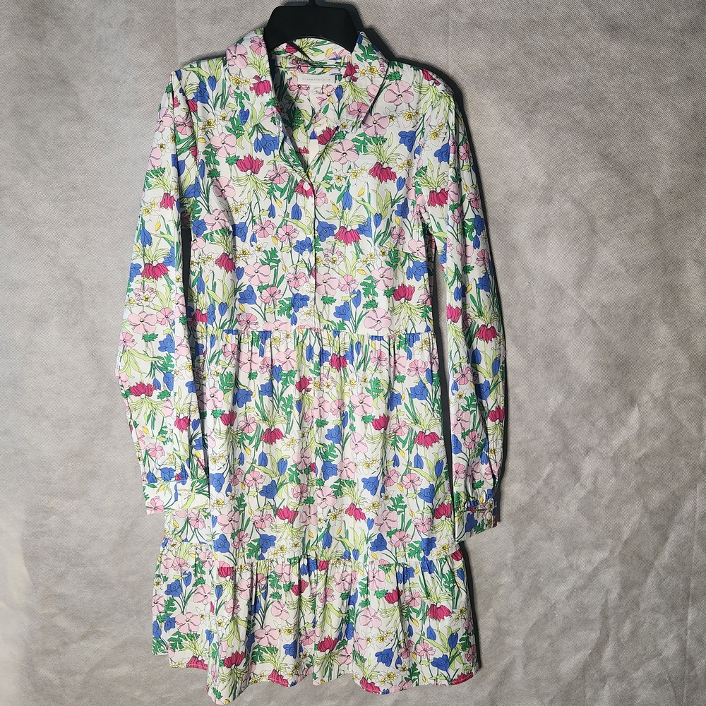 Charter Club Floral Long Sleeve Dress Tiered Skirt- Multicolor